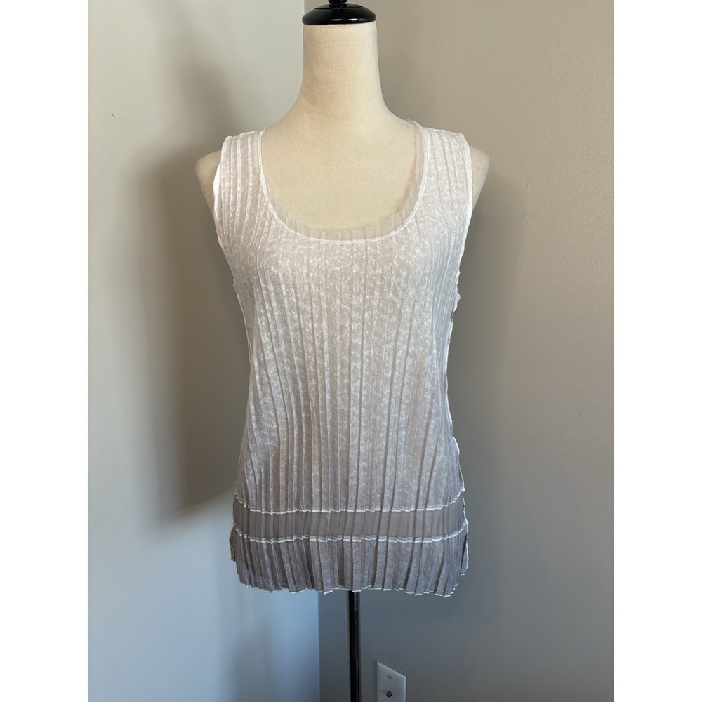 Komarov Lined Crinkle Pleated Sleeveless Tank Top Tunic Plisse Ombre Art Medium
